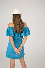 Blue,Off the Shoulder, Mini Length,Cotton Sundress