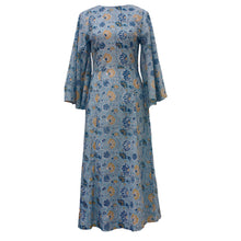 Butterfly Sleeves, Midi Dress, Block Printed Cotton Sundress in Sky Blue