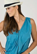 Blue cotton midi-length sundress, racer back, lightweight, resort wear